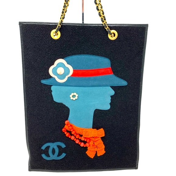 CHANEL Handbags - Chanel Rare Vintage Coco Gabrielle Jeweled Wool Leather Shopping Tote